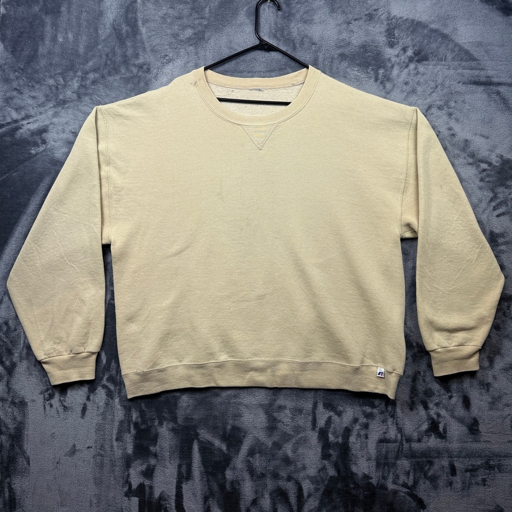 Russell Athletic Sweatshirt Mens XL Tan Beige Crewneck Fleece Pullover Vintage